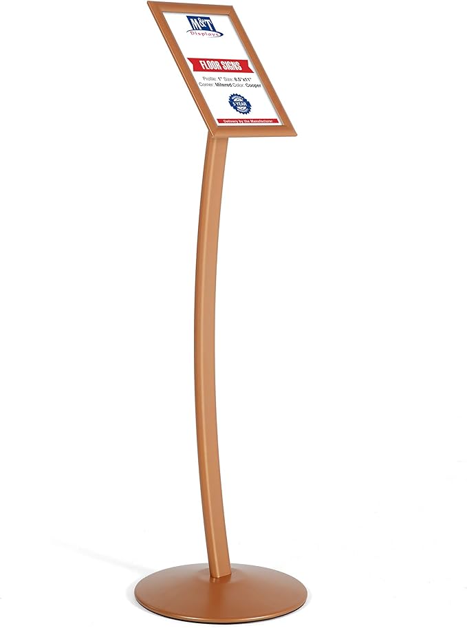 M&T Displays Curved Menu Board, 8.5x11 Pedestal Sign Holder Copper Floor by MTDisplays