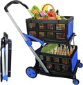 Collapsible Shopping Cart with 2 Storage Crates 2-Tier Portable Utility Cart by APOXCON