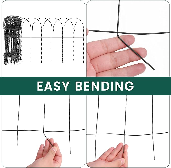 2 Rolls Black Garden Fence Border, 14 in x 40 ft Metal Folding Fence Wire Roll - Image 7