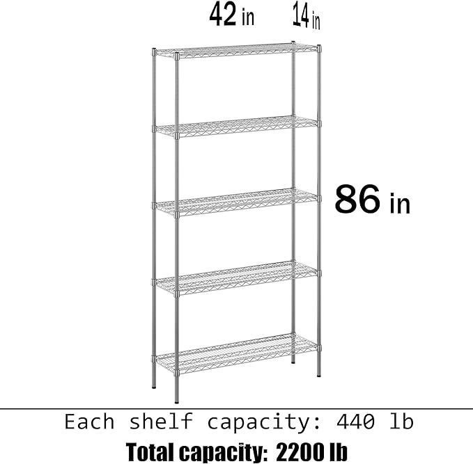 14" Deep x 42" Wide x 86" Height Wire Shelving Kit | 5-Tier | NSF Commercial - Image 3