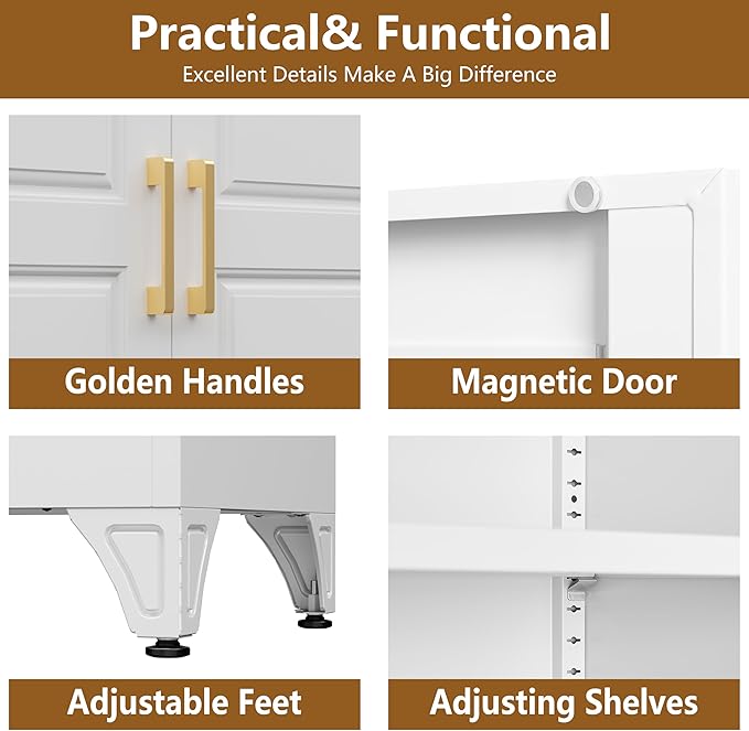 Kitchen Pantry Cabinet with Drawer, Metal Storage Cabinets with Doors and - Image 6