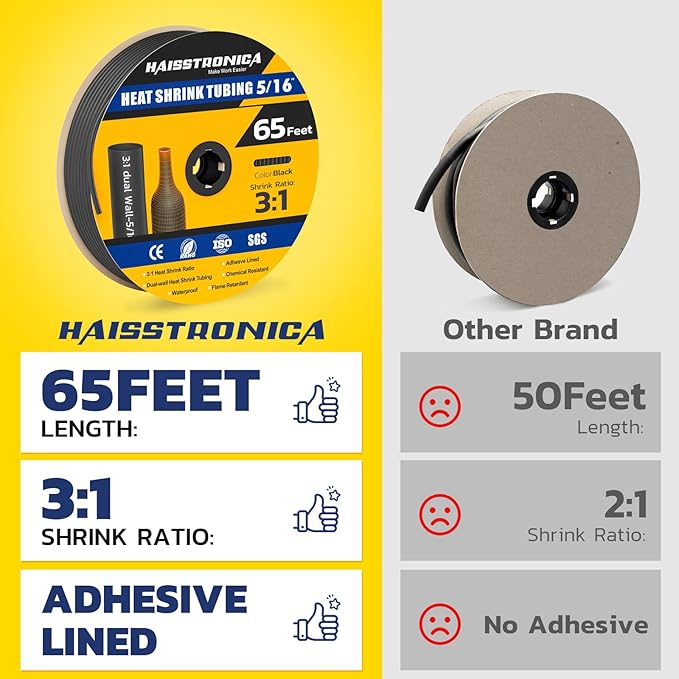 haisstronica 3:1 Heat Shrink Tubing, Shrink Ratio Adhesive Lined Marine Grade - Image 2