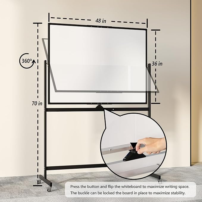 Large Rolling Whiteboard on Wheels - Image 3