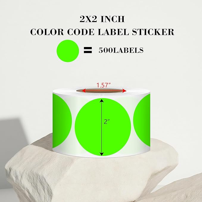 2 Inch Fluorescent Green Circle Stickers 500 Pcs, Permanent Color Coding Dots - Image 2