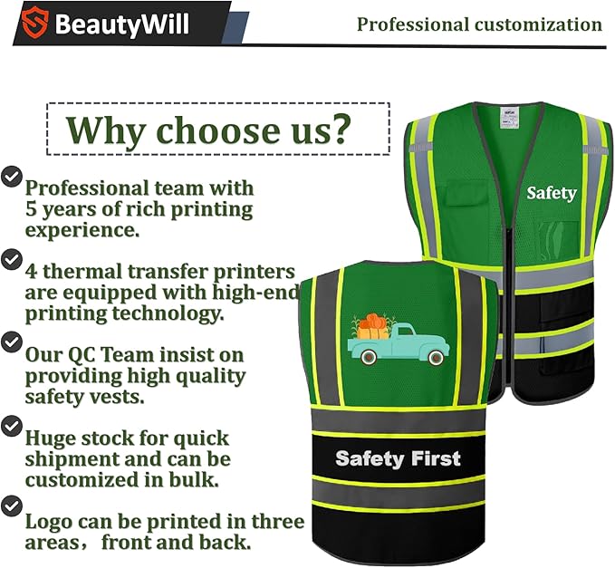 BeautyWill 10 Pack Custom Mesh Safety Vest Customized Logo Class2 High - Image 3