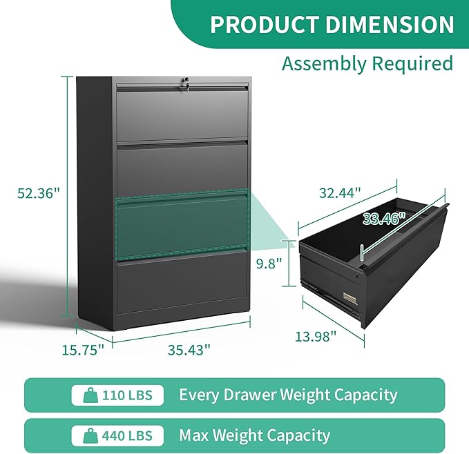 4 Drawer Lateral File Cabinets, Metal Filing Cabinet - Image 3