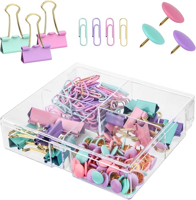 Cute Paper Clips Binder Clips Combo Set, 165 Psc, Cute Office Supplies Set by CREECHWA