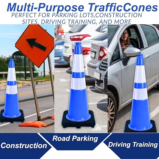 BESEA 8Pack 36” inch Traffic Cones Blue Road Parking Cones Construction Safety - Image 7