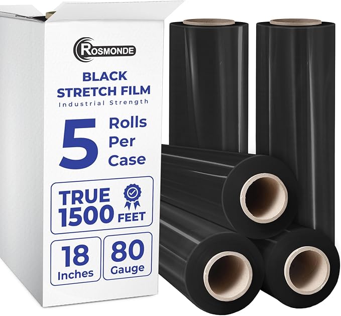 Rosmonde Bulk Plastic Wrap for Moving, 5 Pack, True 18" x 1500 ft Black Shrink by Rosmonde