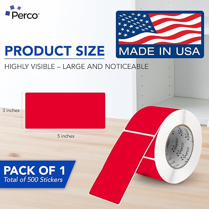 Perco Red Labels 3x5 Inch 500 Stickers/Roll - Image 2