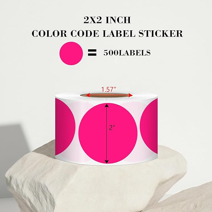2 Inch Fluorescent Pink Circle Stickers 500 Pcs, Permanent Color Coding Dots - Image 2