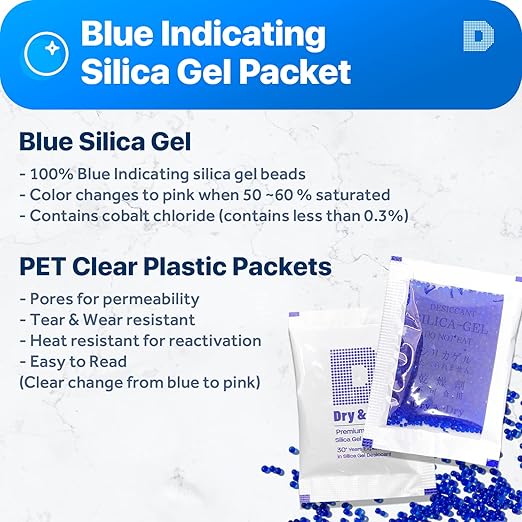 Dry & Dry 5 Gram Blue Indicating Silica Gel Packets Desiccants Silica Gel - Image 2