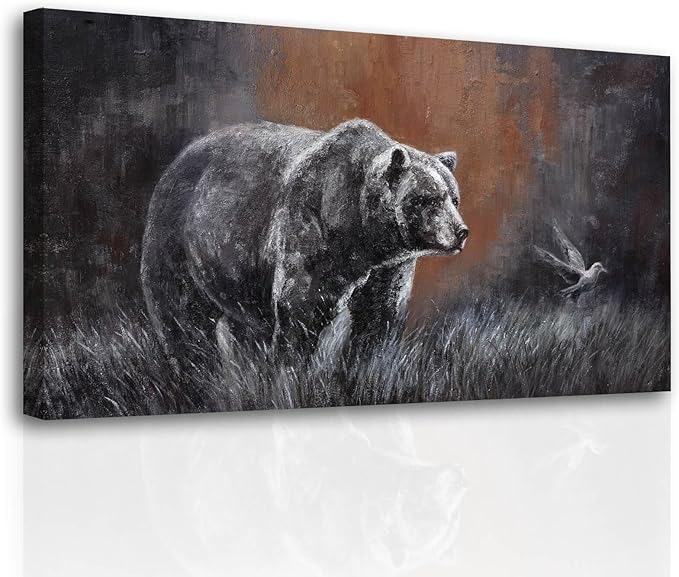 ZHENGYIN Extra Wide Panoramic Bear Canvas Wall Art, Earth Tone Background - Image 7