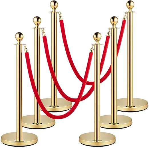 VEVOR Velvet Ropes and Posts 6 Pcs Red Velvet Rope 5 ft, Stanchions Solid Base by VEVOR