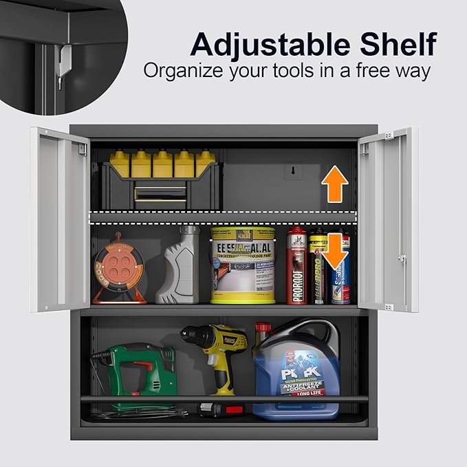 GREATMEET 31" H Garage Storage Cabinets, Lockable Storage Cabinet, Metal Wall - Image 5