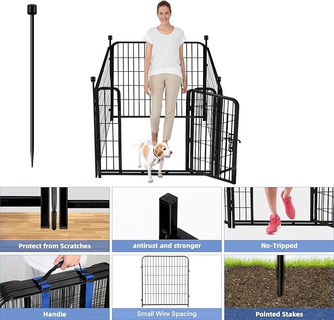 ADAVIN Tall Garden Fence with Gate, 36 in 4 Panels Heavy Duty Iron Metal Animal - Image 2