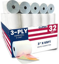 3 Ply Kitchen Printer Paper White/Canary/Pink Carbonless Rolls 3” x 65 Feet by Clipra