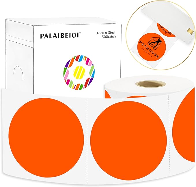 3X3 Inch Round Thermal Labels Circle Color Coding Labels Printable Waterproof by Palaibeiqi