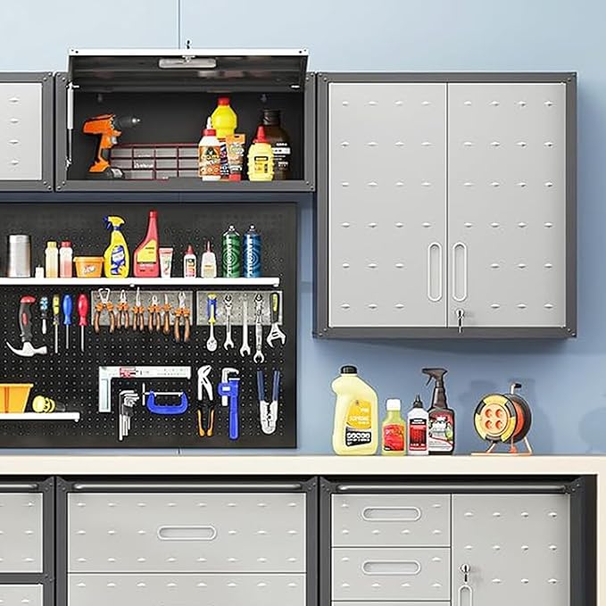 Metal Garage Wall Cabinet with Lock, Wall Mounted Metal Storage Cabinets with - Image 2