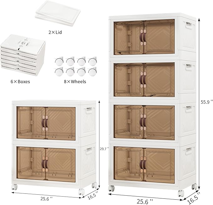 Storage Bins with 2 Lids and Wheels, 597QT-99.5QT*6Tier Collapsible Bathroom - Image 2