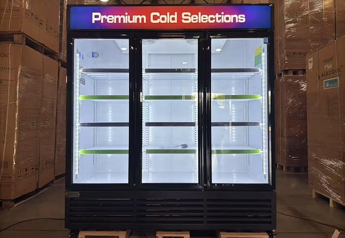 71” Wide Commercial Beverage Refrigerator Display Fridge, Three Glass Door - Image 6