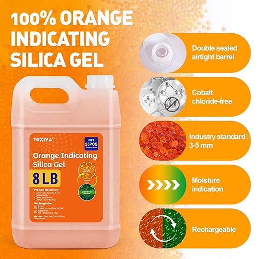 8 LBS Orange Indicating Silica Gel Desiccant Beads, Rechargeable Silica Gel - Image 3