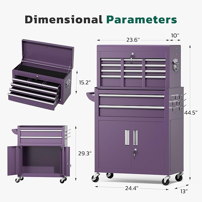 Greenvelly 8-Drawer Rolling Tool Chest, Metal Tool Chest - Image 3