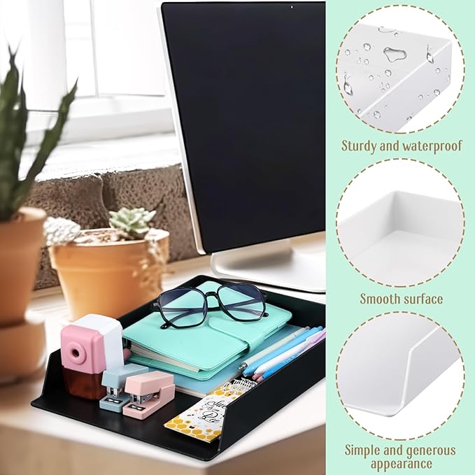 Wenqik 2 Pcs Stackable Paper Trays Rectangular Plastic Desk Holder Desktop - Image 4