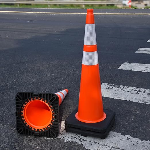 Fluorescent Orange/Green PVC Traffic Cones, Heavy Black Base Parking Lot Cone - Image 7