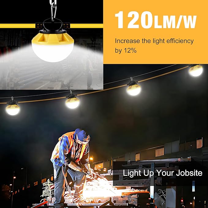 3-Prong 100FT Construction String Lights, IP65 Waterproof ETL Certified String - Image 2