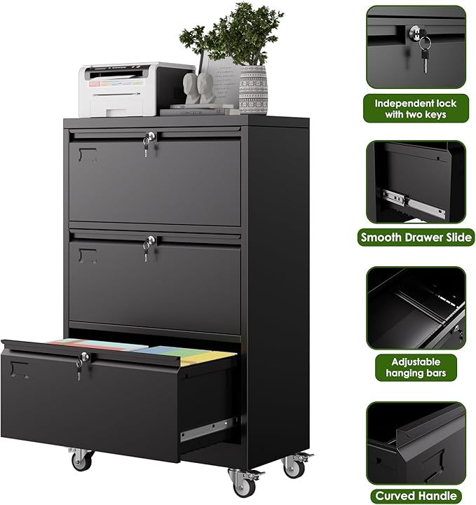 Aobabo 3 Drawer Lateral File Cabinet - Image 5