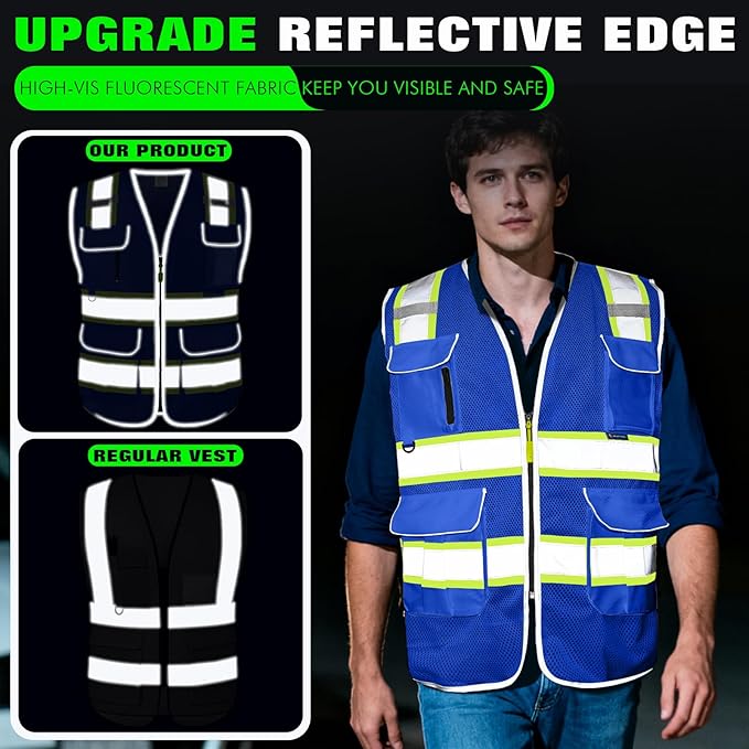 BeautyWill Custom Logo 10 Pockets Safety Vest Class2 ANSI Certified High - Image 3