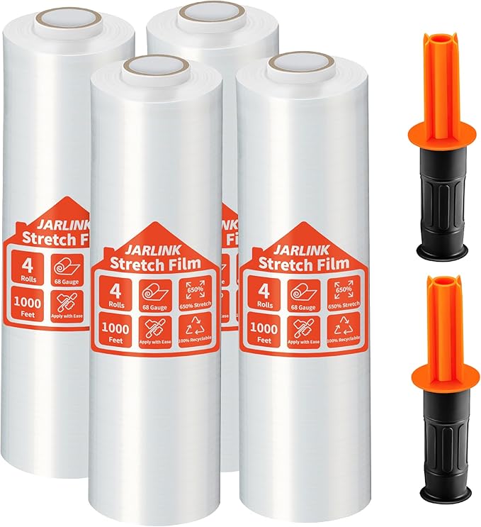 JARLINK 4 Pack Stretch Film, Industrial Strength Stretch up to 650% Stretch by JARLINK
