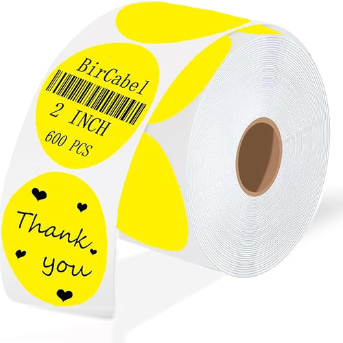 2 Inch Yellow Round Thermal Labels, 600 Labels/Roll, Self-Adhesive Circle by BriCabel