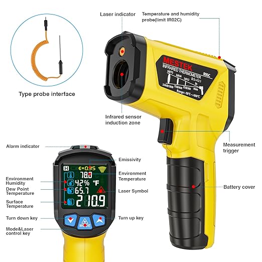 MESTEK Infrared Thermometer Gun, Non-Contact Digital Laser Thermometer - Image 9