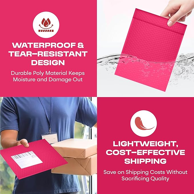 Fuchsia Small Poly Bubble Mailers 6x10 inch #0 | Self Seal Padded Envelopes | - Image 6