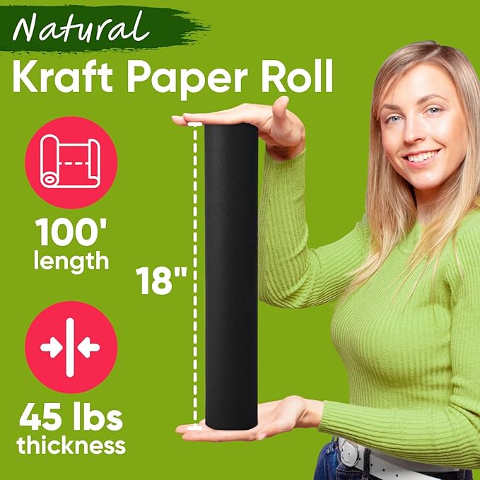 USA-Made 18" x 1200" Black Roll Paper, 45 lbs Thickness, Kraft Paper - Image 2