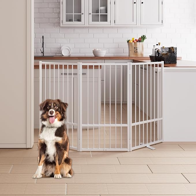 3 Panels Full Metal Freestanding Dog Gates, 60” W x 36” H Folding Pet Gate Fence by Unknown