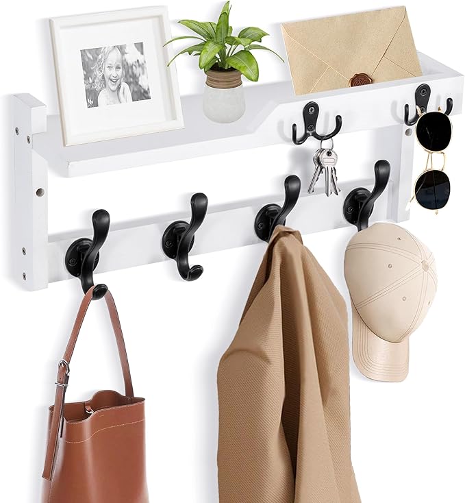 Coat Rack Wall Mount with Shelf, Coat Hanger Wall Mount with Key Hooks and Mail by dreampossible
