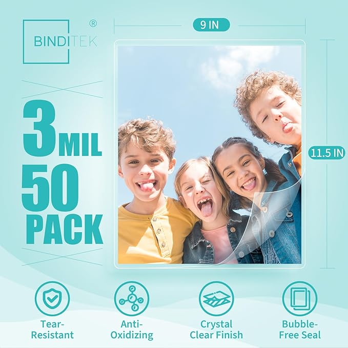 Binditek 50 Pack 3 Mil Thermal Laminating Pouches, 9x11.5 Inches Laminating - Image 2