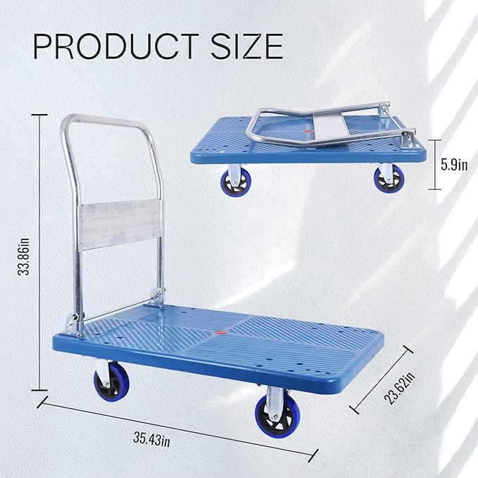 Doppy Flatbed Cart, 660lbs Heavy Duty Capacity Platform Hand Truck 360 Degree - Image 2
