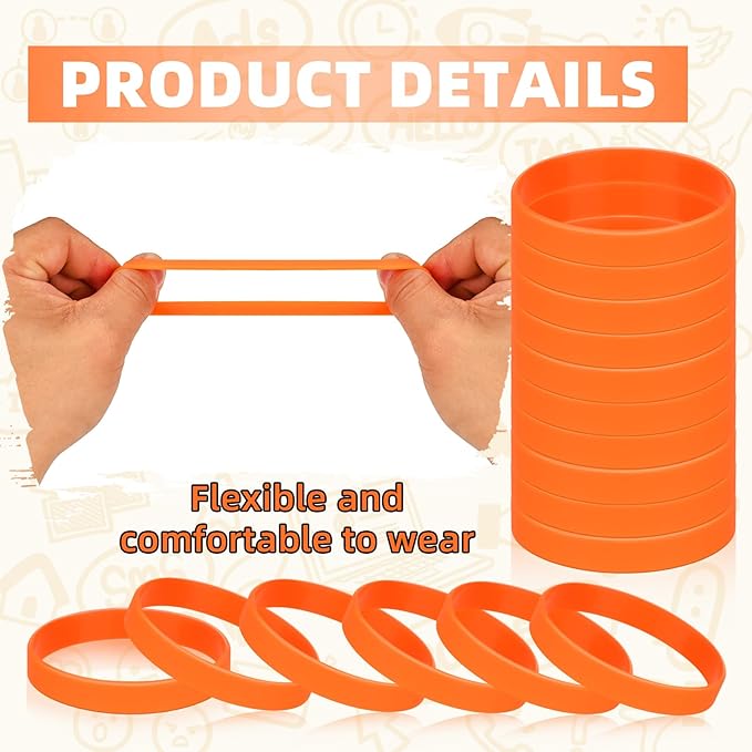 Rubber Bracelets Silicone Wristbands Unisex 100 Count, Sport Stretch Elastic - Image 2