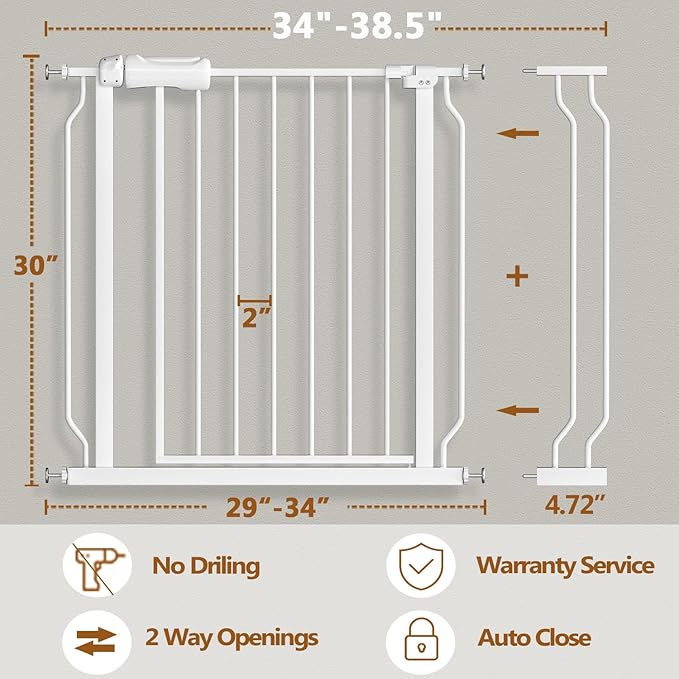 Fairy Baby Baby Gate for Doorways Stairs Hallway 34-38.5 Inch Wide, Walk - Image 2
