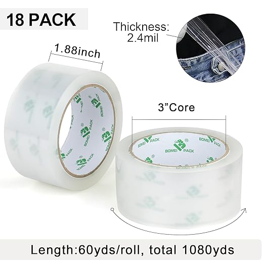 BOMEI PACK 18 Rolls Clear Packing Tape - Image 2