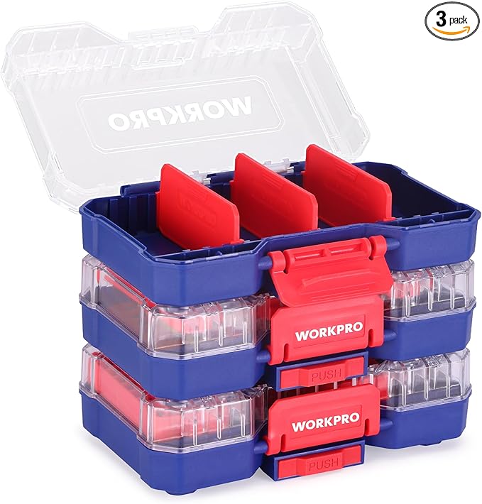 WORKPRO Small Parts Organizer 3 Pieces, Portable Stackable Hardware Storage Case by WORKPRO