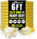 6ft Outdoor/Indoor Extension Cord 3-Outlet 12/3 Gauge Extra Heavy Duty ETL by LifeSupplyUSA