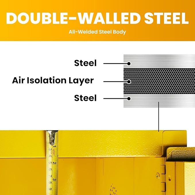 90 Gallon Yellow Flammable Storage Cabinet, Fireproof Steel Chemical Storage - Image 3