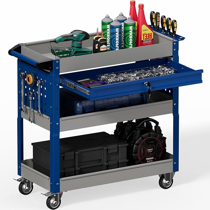 3 Tier Rolling Tool Cart on Wheels, Heavy Duty Industrial Utility Cart Service by Bettertoolsforbetterlife