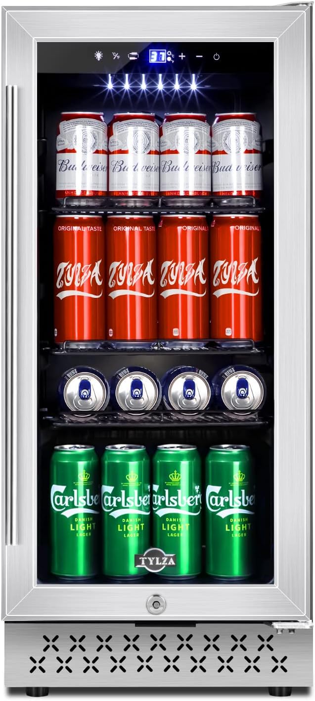 Tylza 15 Inch Beverage Refrigerator, 130 Cans Quiet Beverage Fridge by TYLZA