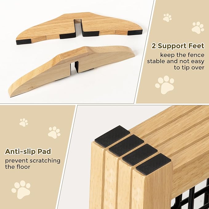 Wire Dog Gate Solid Wood Frame, Anti-Chewing, Indoor Freestanding Pet Gate - Image 5